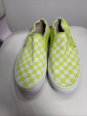 Vans Checkerboard Slip-On Sneakers in Lime Green and White